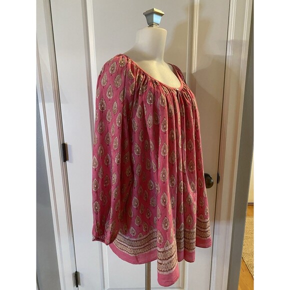 Calypso Saint Barth Size 1 Balloon Sleeve Trapeze Blouse‎ Cotton Coastal Boho - Picture 4 of 14